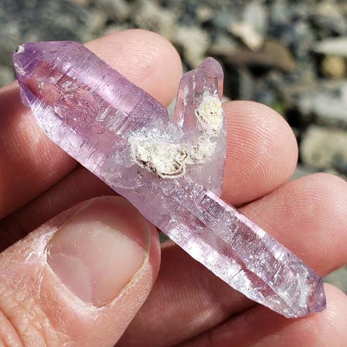 Brilliant Double Terminated Lavender Vera Cruz Amethyst Point with Baby - Earth Family Crystals