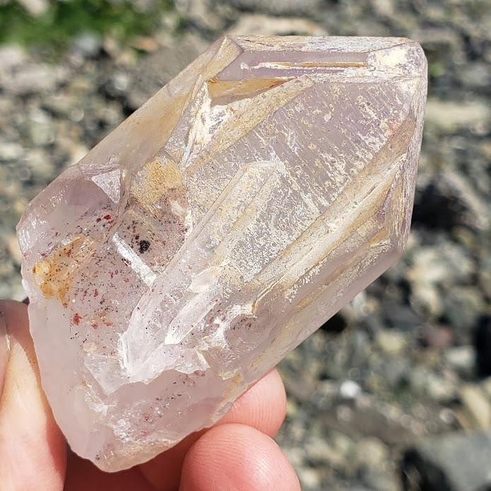 Fascinating Inter-grown Amethyst Quartz Points With Speckled Red Lepidocrocite Inclusions Specimen - Earth Family Crystals