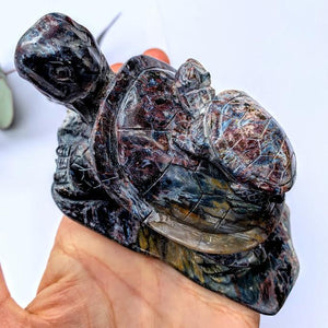 RESERVED~Hand Crafted~Adorable Large Rare Pietersite Mother and Baby Turtle Display Carving - Earth Family Crystals