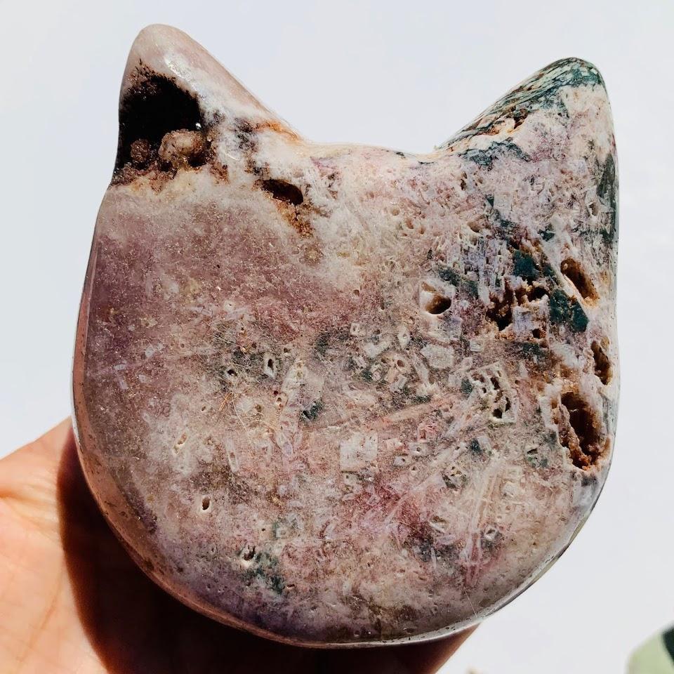 Adorable XL Pink Amethyst Druzy Cat Head Geode Carving - Earth Family Crystals