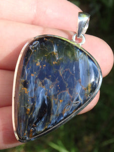 Silky Blue Patterns Large Pietersite Pendant In Sterling Silver (Includes Silver Chain)1