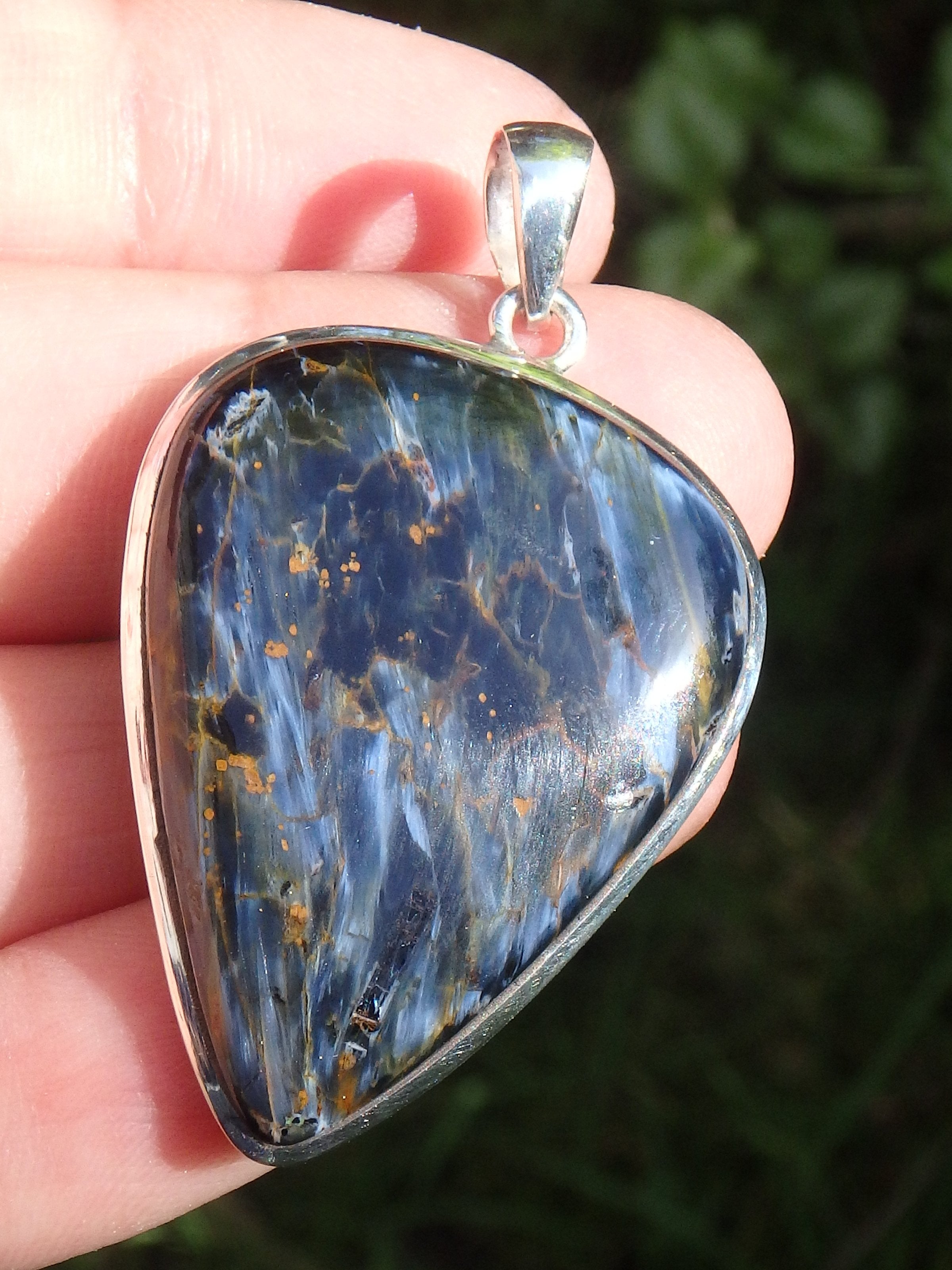 Silky Blue Patterns Large Pietersite Pendant In Sterling Silver (Includes Silver Chain)1