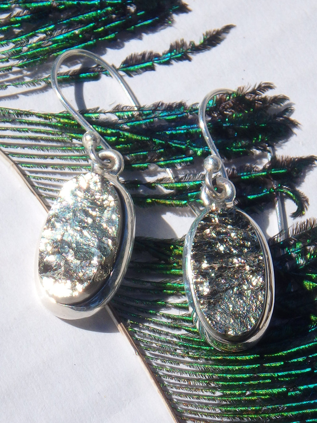 Golden Pyrite Partially Polished Earrings in Sterling Silver - Earth Family Crystals