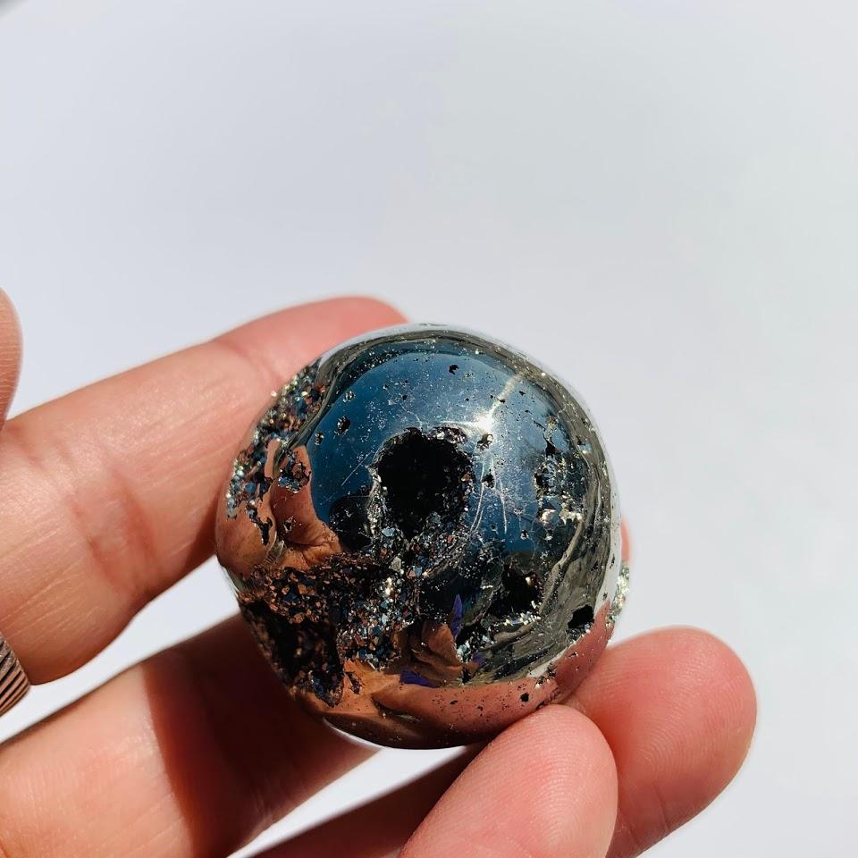 Uplifting Golden Sparkle Pyrite Geode Sphere From Peru #6 - Earth Family Crystals