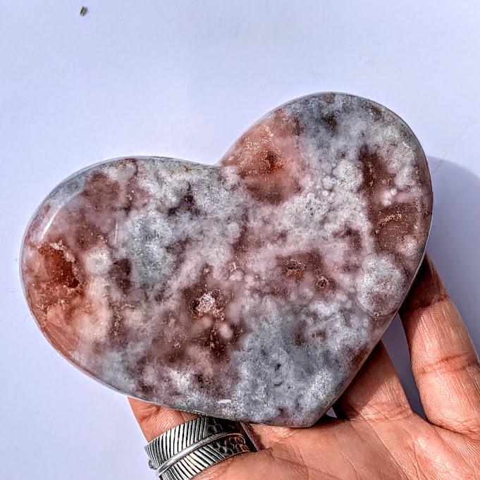 Frosty White & Pink Amethyst Geode Druzy Love Heart - Earth Family Crystals