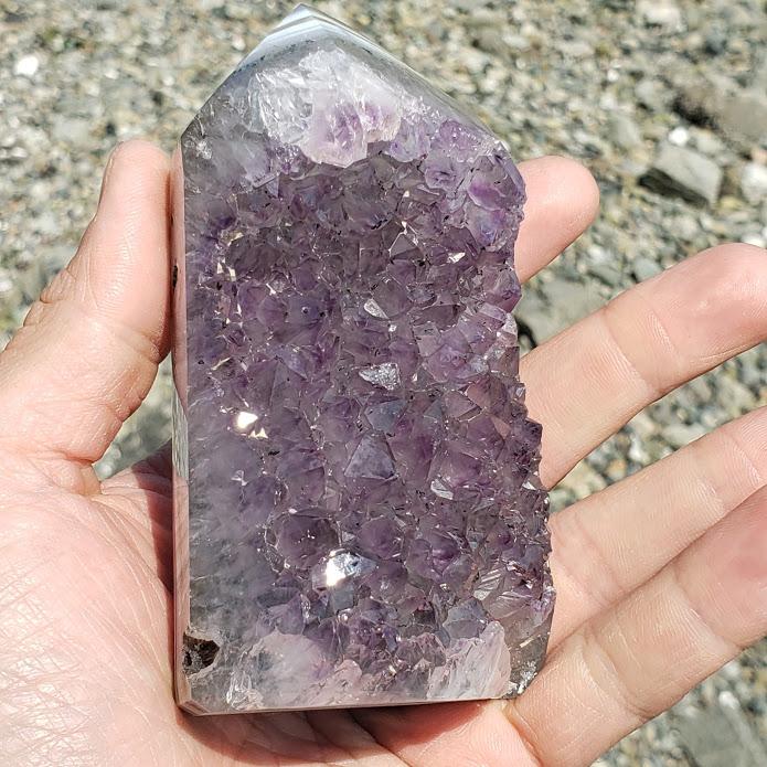 Pretty Lavender Purple Amethyst & Agate Standing Display Point Partially Polished From Uruguay - Earth Family Crystals