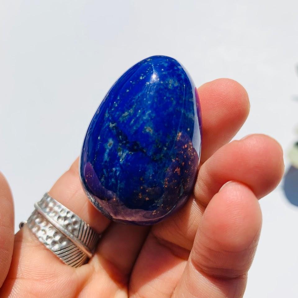 Gorgeous Golden Pyrite & Lapis Lazuli Hand Held Egg Carving #3 - Earth Family Crystals