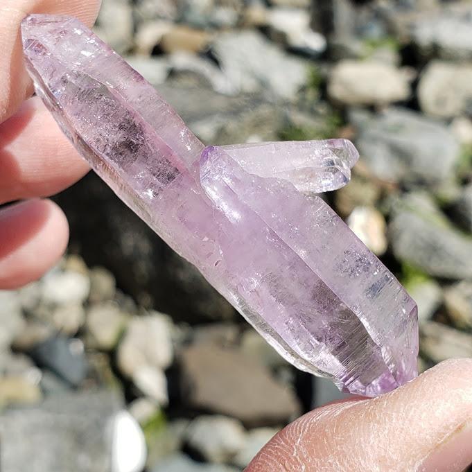 Brilliant Double Terminated Lavender Vera Cruz Amethyst Point with Baby - Earth Family Crystals