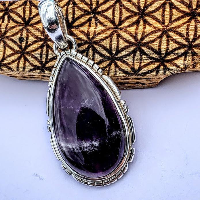 Deep Purple Chevron Amethyst  Pendant in Sterling Silver (Includes Silver Chain) #2 - Earth Family Crystals