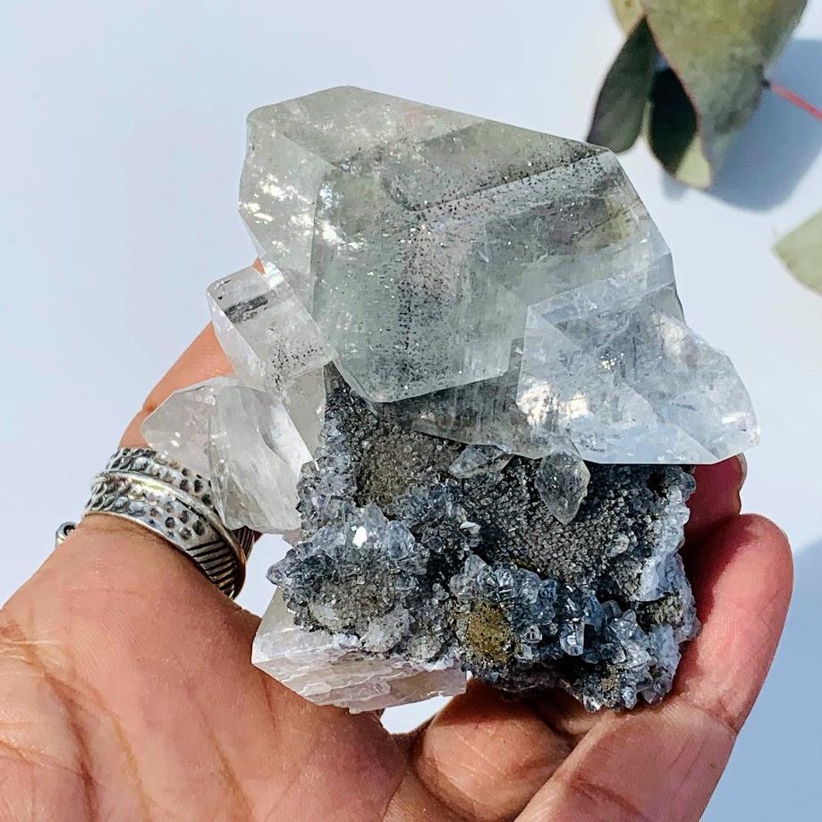 Extreme Sparkle & Lustre Clear Calcite & Pyrite Phantom Included Cluster From Linwood Mine - Earth Family Crystals