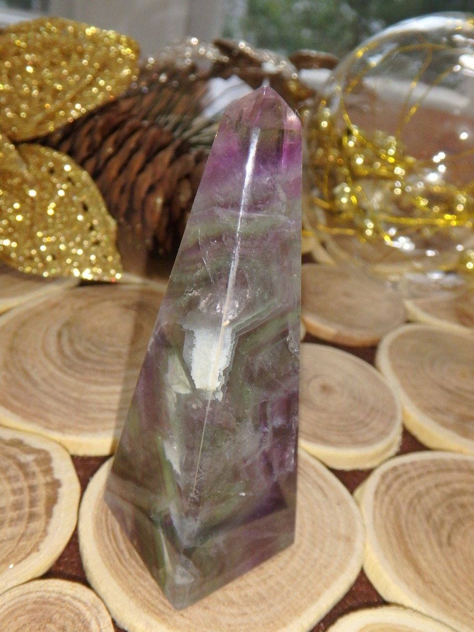 Pretty Rainbow Fluorite Obelisk Standing Tower 2 - Earth Family Crystals