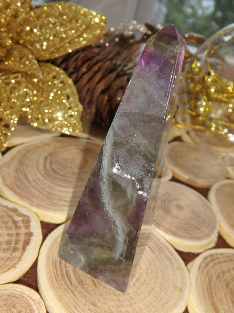 Pretty Rainbow Fluorite Obelisk Standing Tower 2 - Earth Family Crystals