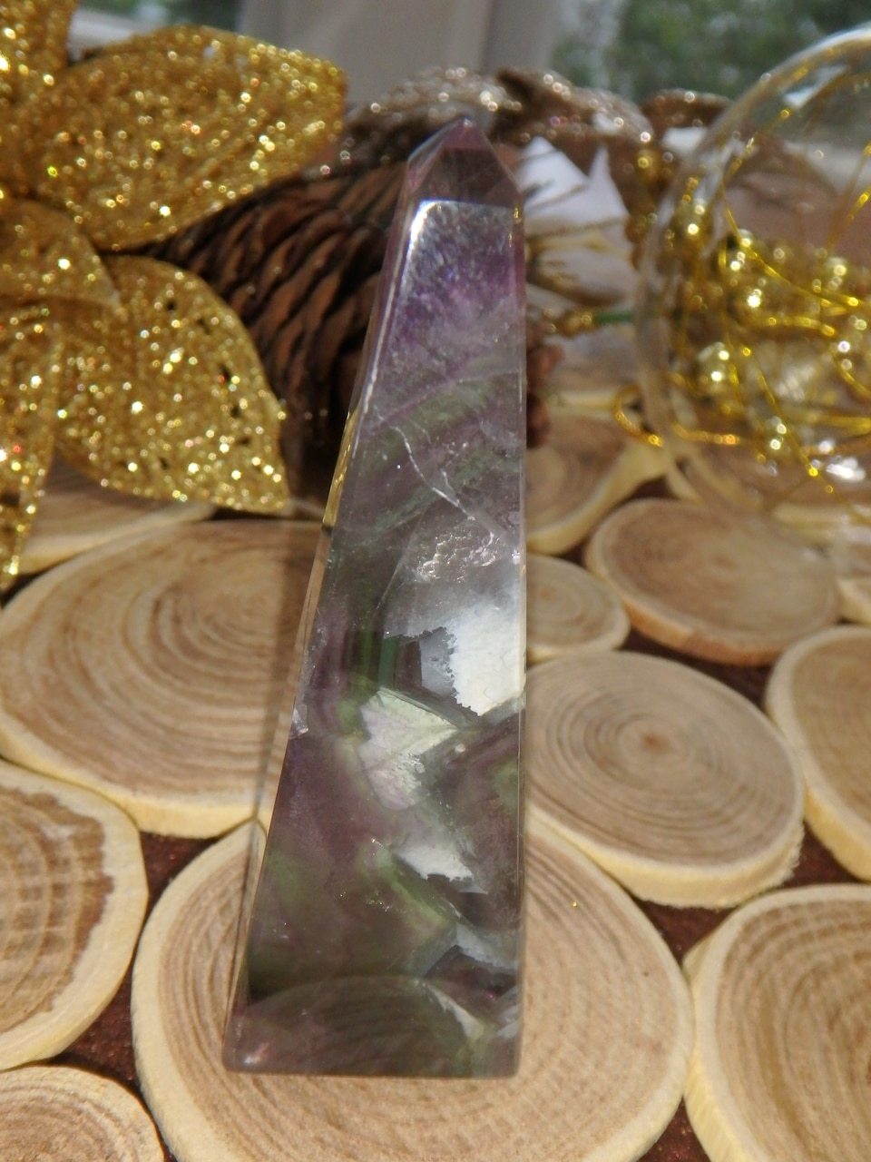 Pretty Rainbow Fluorite Obelisk Standing Tower 2 - Earth Family Crystals