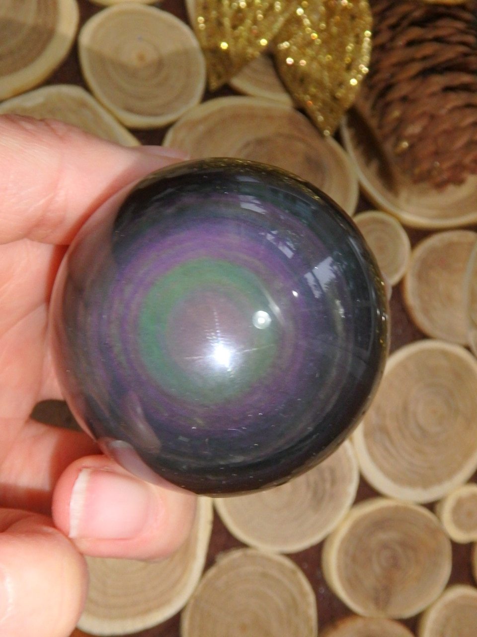 Swirls of Flashes Rainbow Obsidian Sphere REDUCED - Earth Family Crystals