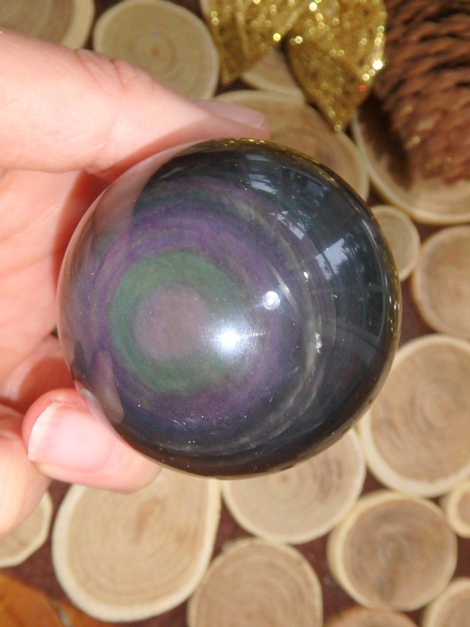 Swirls of Flashes Rainbow Obsidian Sphere REDUCED - Earth Family Crystals