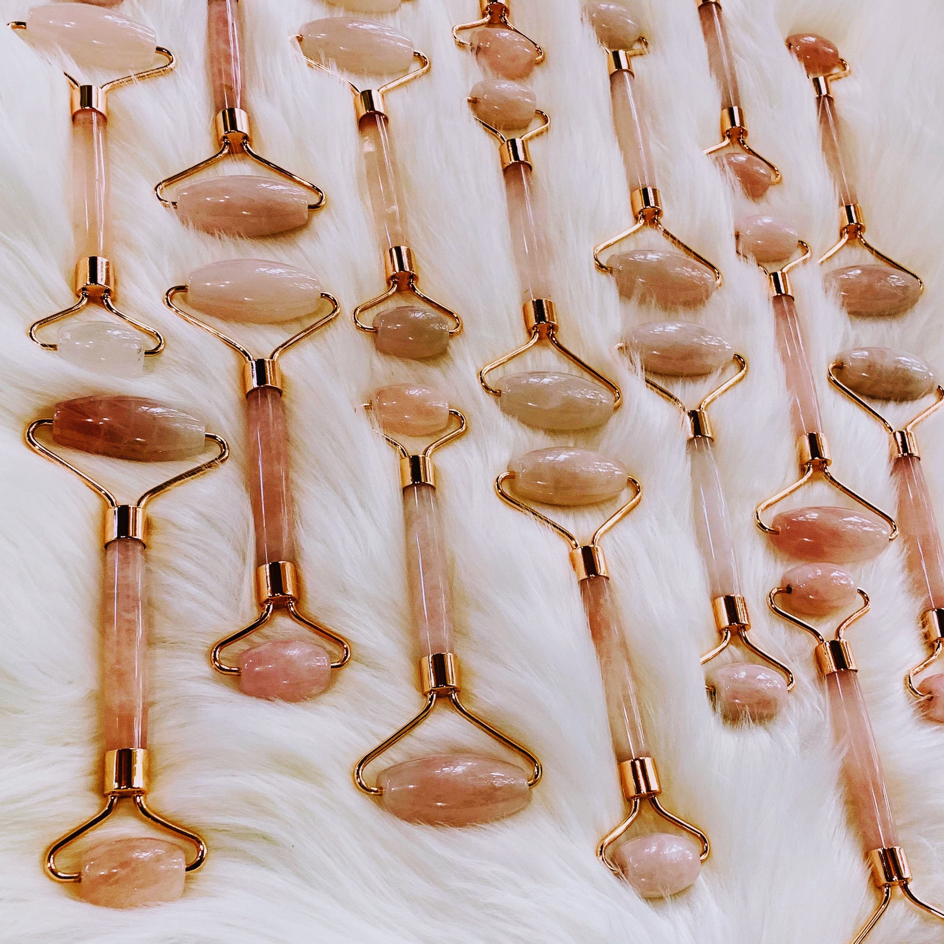 One Natural Rose Quartz Facial Massage Roller - Earth Family Crystals