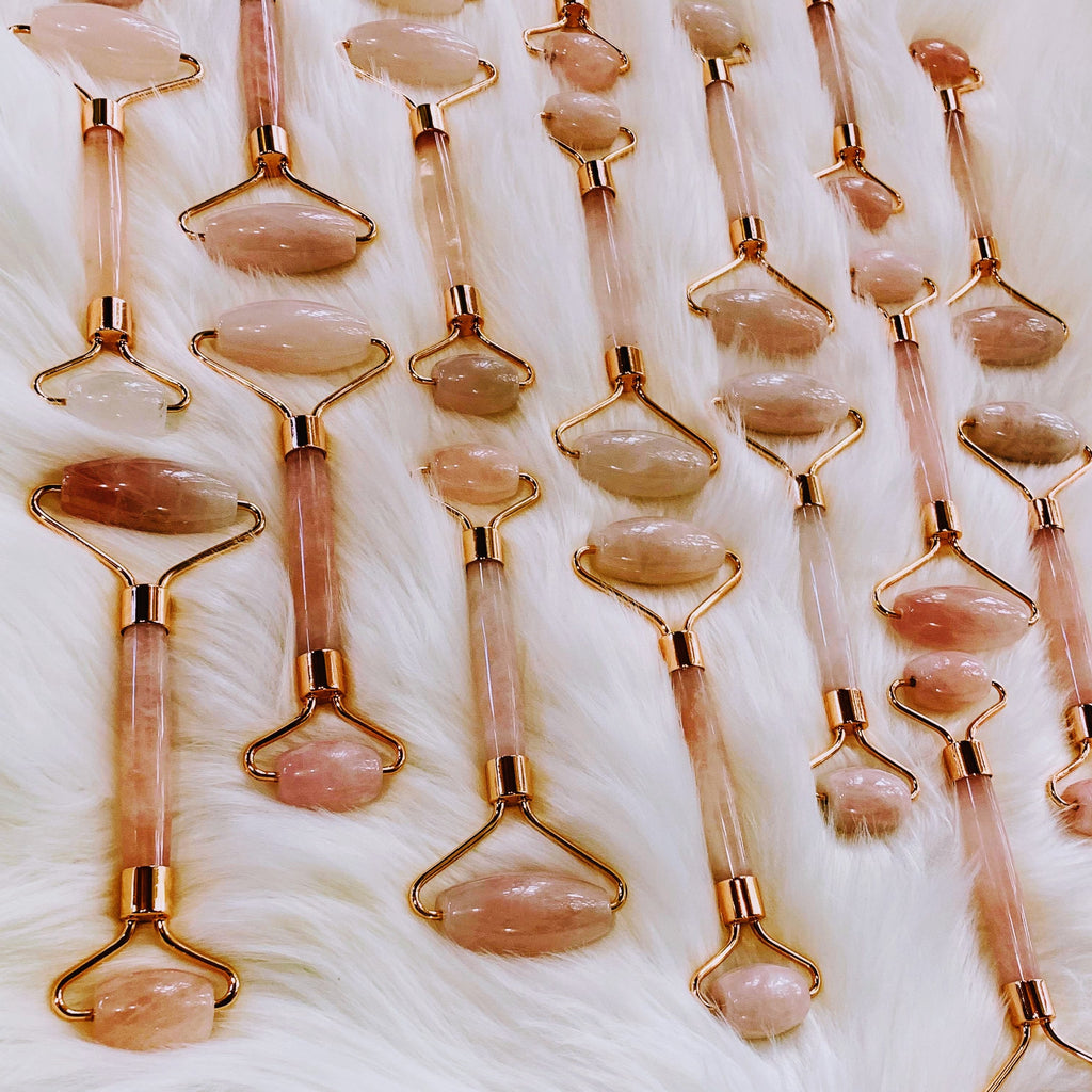 One Natural Rose Quartz Facial Massage Roller - Earth Family Crystals