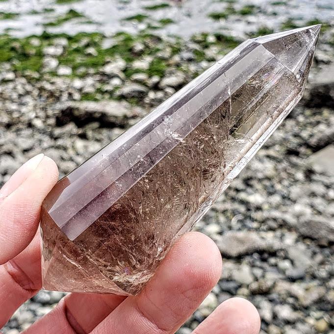 Fabulous Healing Smoky Quartz Vogel Style Wand Carving From Brazil - Earth Family Crystals