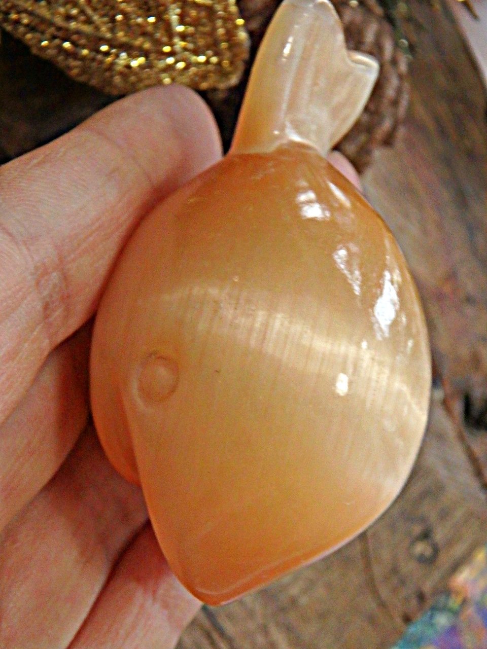 Orange Selenite Whale Carving Specimen - Earth Family Crystals