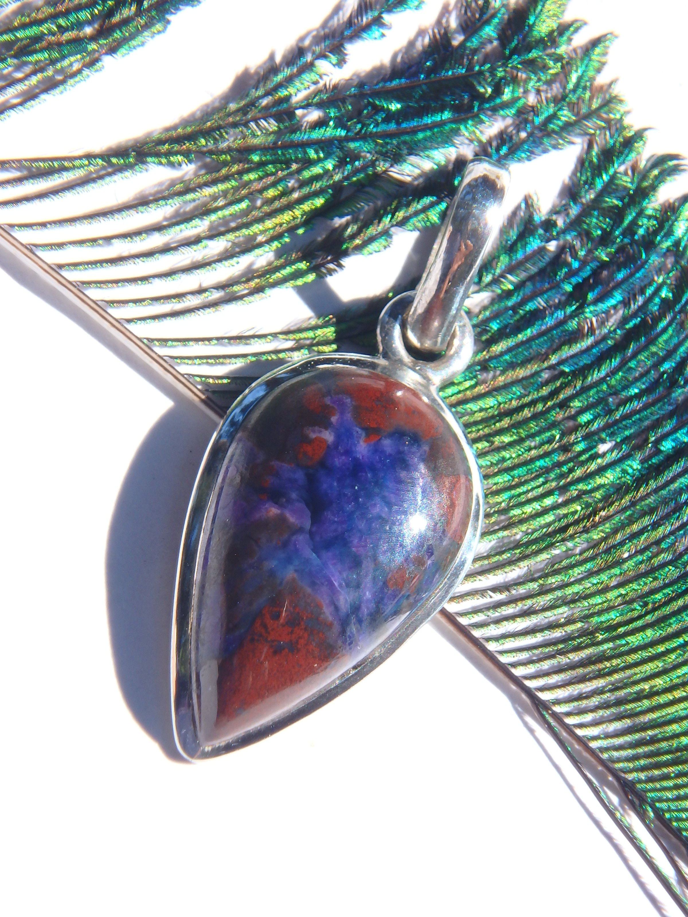 Divine Deep Purple Sugilite With Richterite Inclusions Pendant in Sterling Silver (Includes Silver Chain) - Earth Family Crystals