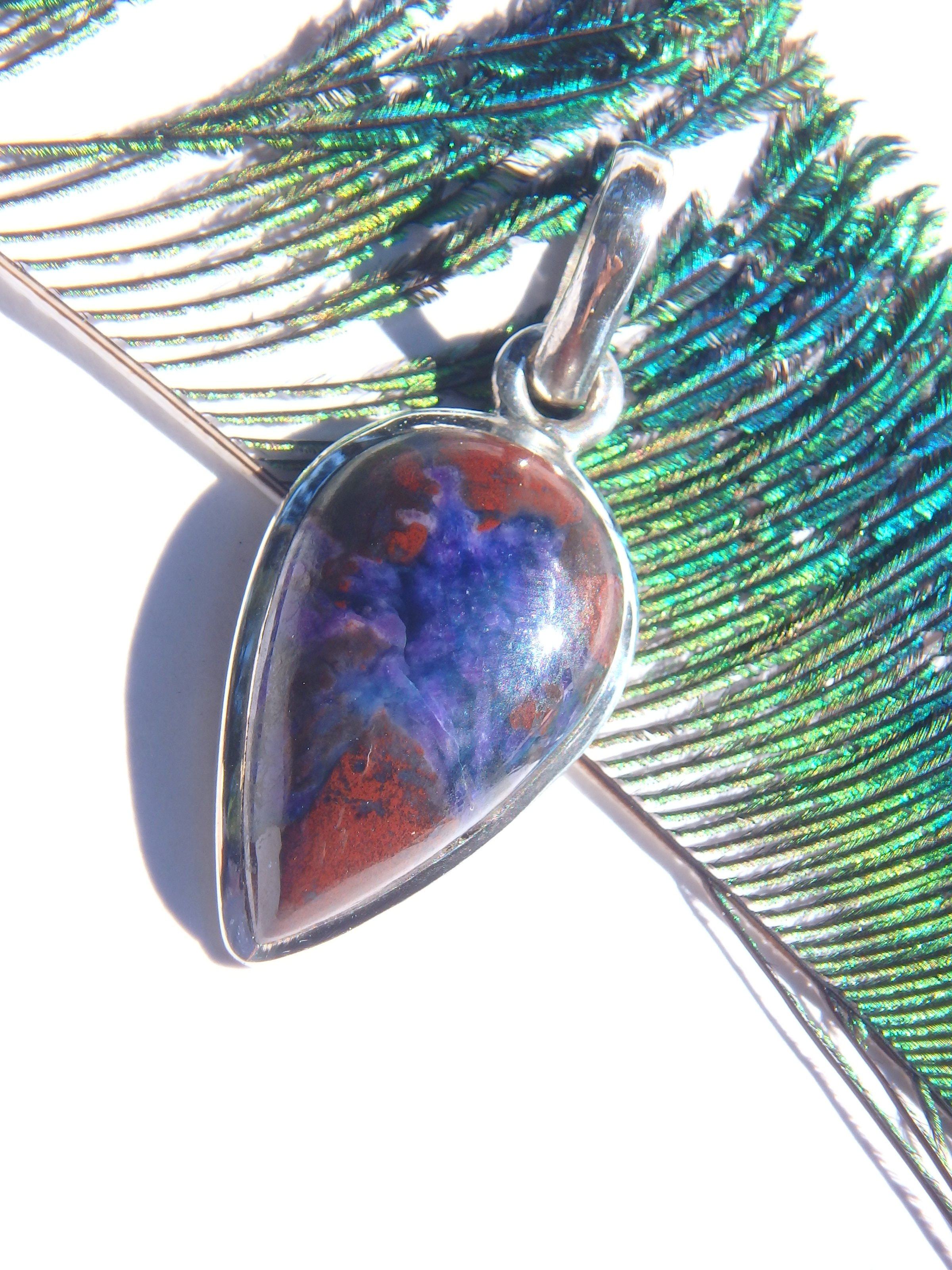 Divine Deep Purple Sugilite With Richterite Inclusions Pendant in Sterling Silver (Includes Silver Chain) - Earth Family Crystals