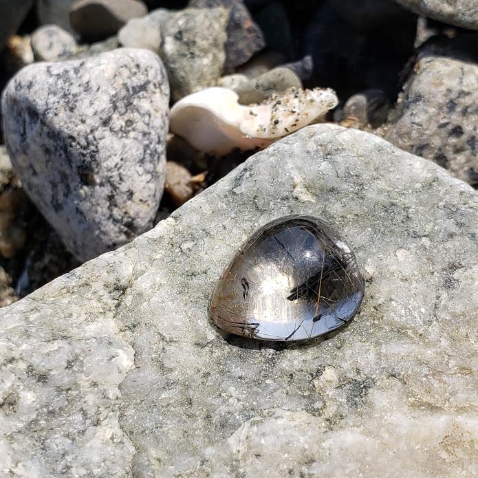 Shiny Tourmalated Quartz Cabochon in Collectors Box Ideal for Crafting