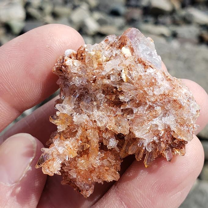 One of a Kind Orange Creedite Spiky Cluster with Fluorite Inclusions from Mexico #3