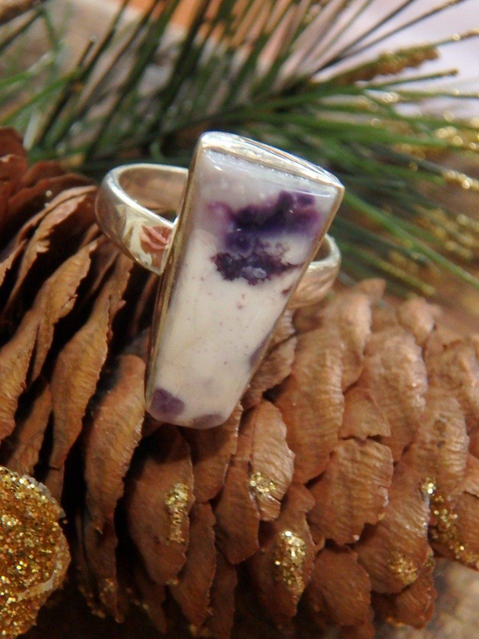 Creamy White & Purple Tiffany Stone Gemstone Ring in Sterling Silver (Size 6) - Earth Family Crystals