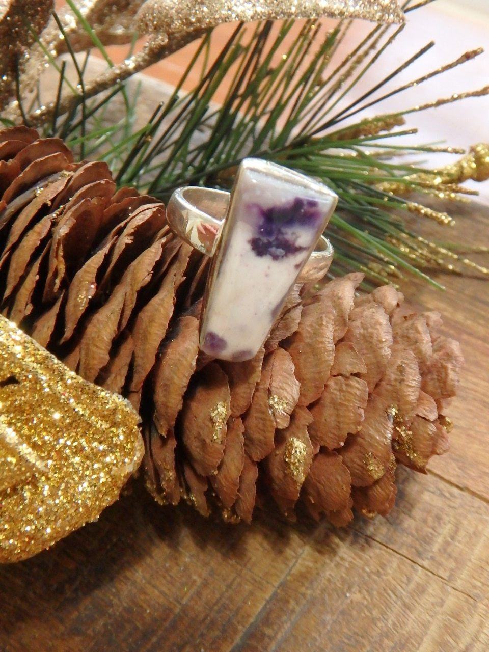 Creamy White & Purple Tiffany Stone Gemstone Ring in Sterling Silver (Size 6) - Earth Family Crystals