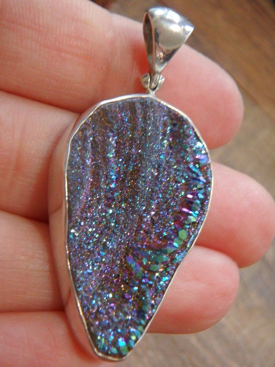 Breathtaking Titanium Chalcedony Druzy Gemstone Pendant in Sterling Silver (Includes Silver Chain) - Earth Family Crystals