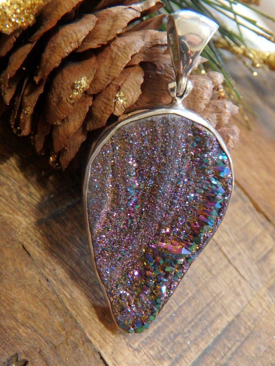 Breathtaking Titanium Chalcedony Druzy Gemstone Pendant in Sterling Silver (Includes Silver Chain) - Earth Family Crystals