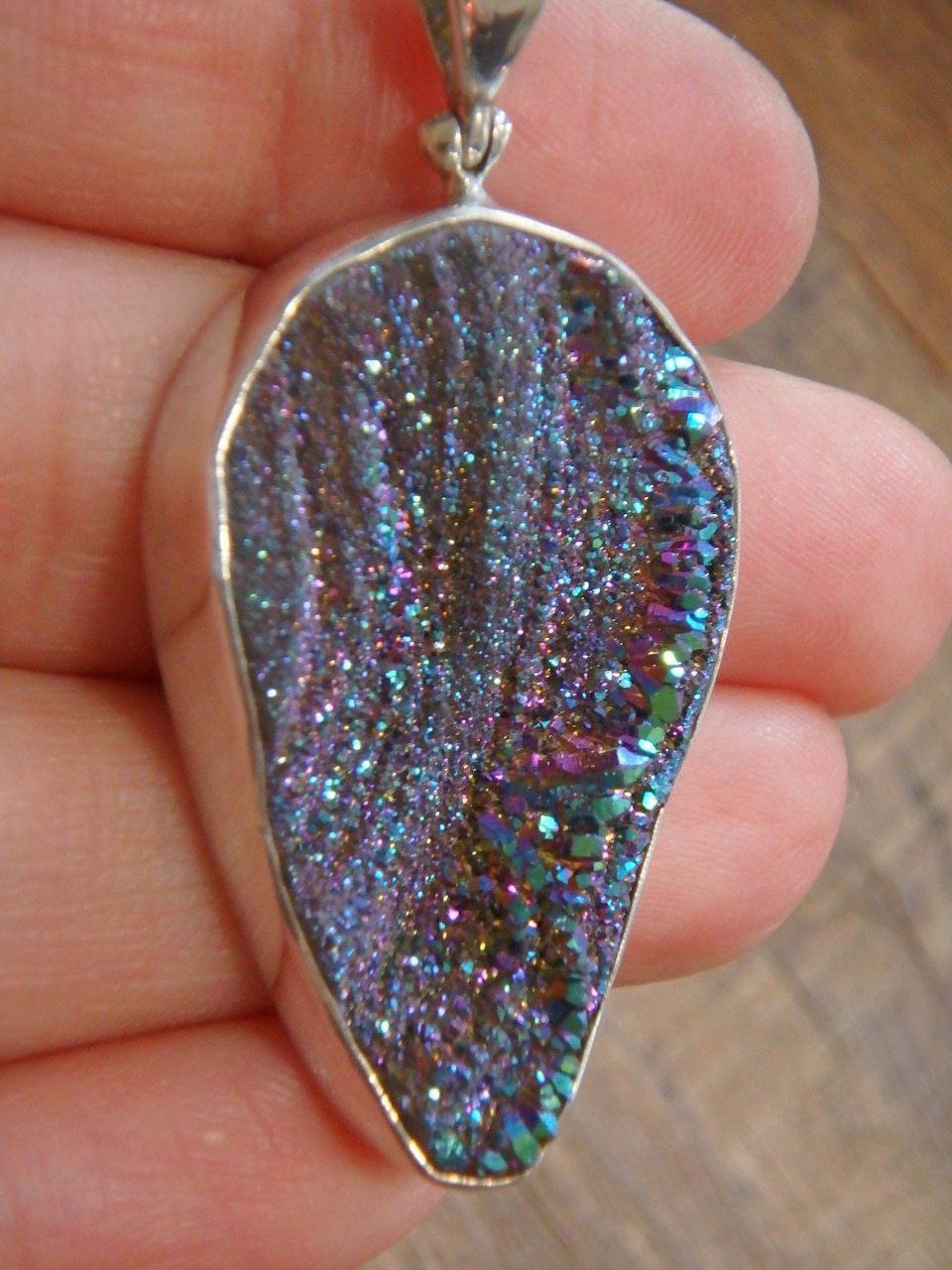 Breathtaking Titanium Chalcedony Druzy Gemstone Pendant in Sterling Silver (Includes Silver Chain) - Earth Family Crystals