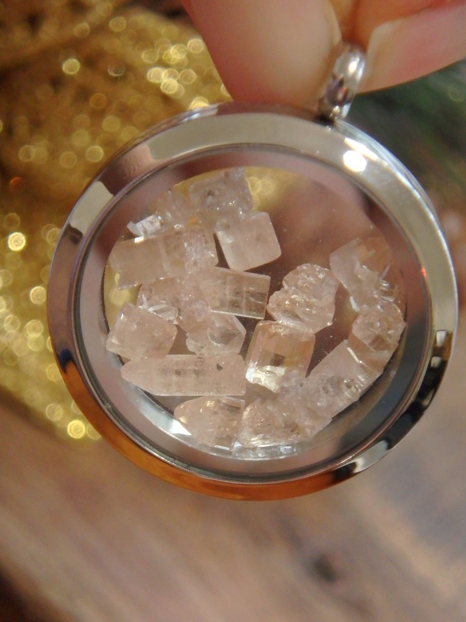 Gemmy Imperial Golden Topaz Floating Gems in Locket Style Stainless Steel Pendant (Includes Silver Chain) - Earth Family Crystals