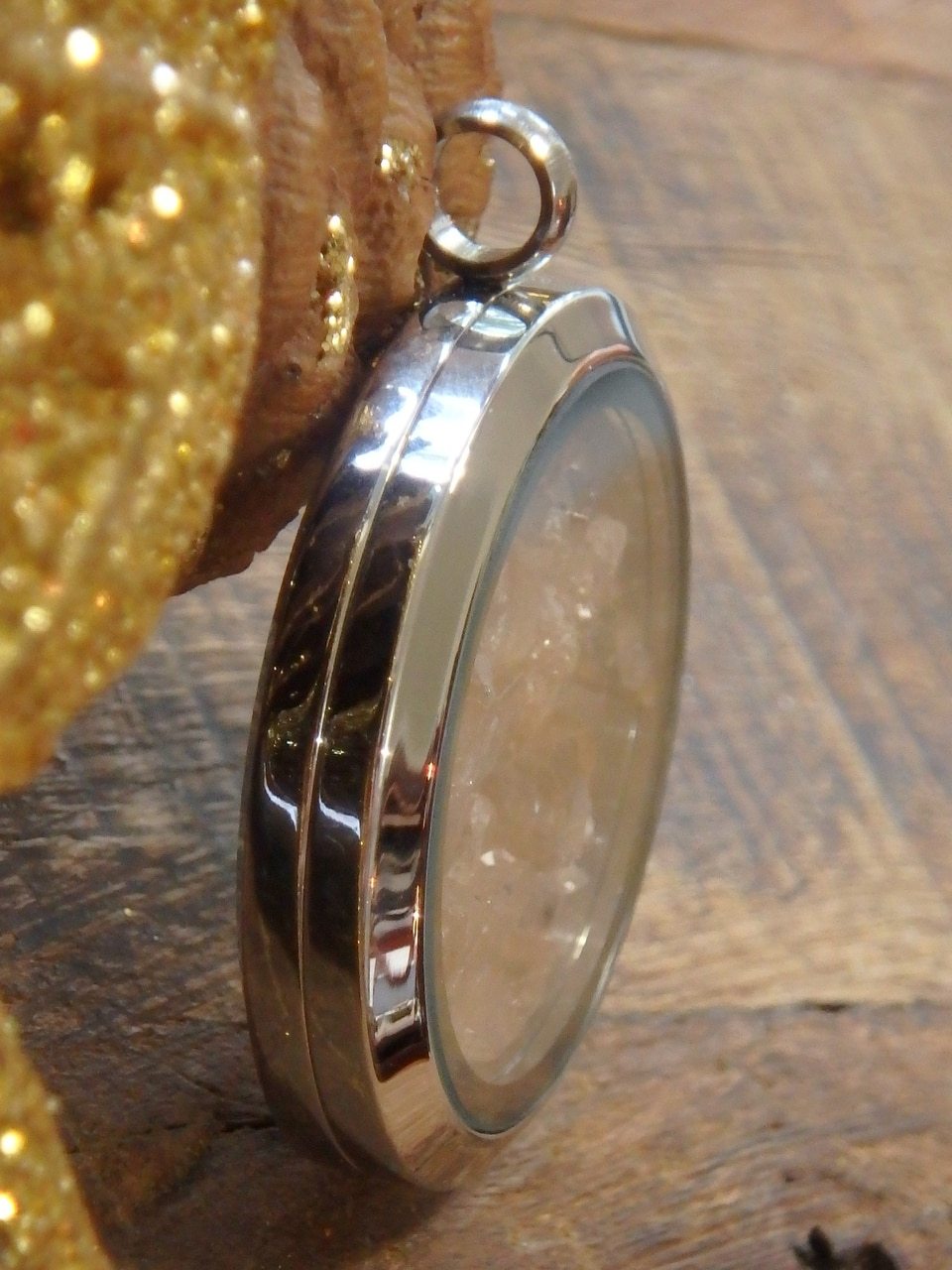 Gemmy Imperial Golden Topaz Floating Gems in Locket Style Stainless Steel Pendant (Includes Silver Chain) - Earth Family Crystals