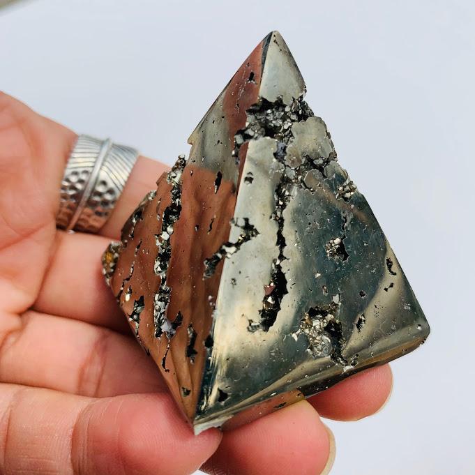 Shiny Golden Pyrite Pyramid With Caves From Peru