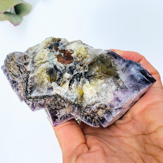 Collectors Large Rogerly Mine Golden & Purple Raw Fluorite Display Specimen From Frosterley, England - Earth Family Crystals