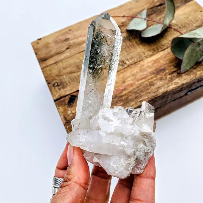 Fabulous Green Chlorite Quartz Cluster From Brazil - Earth Family Crystals