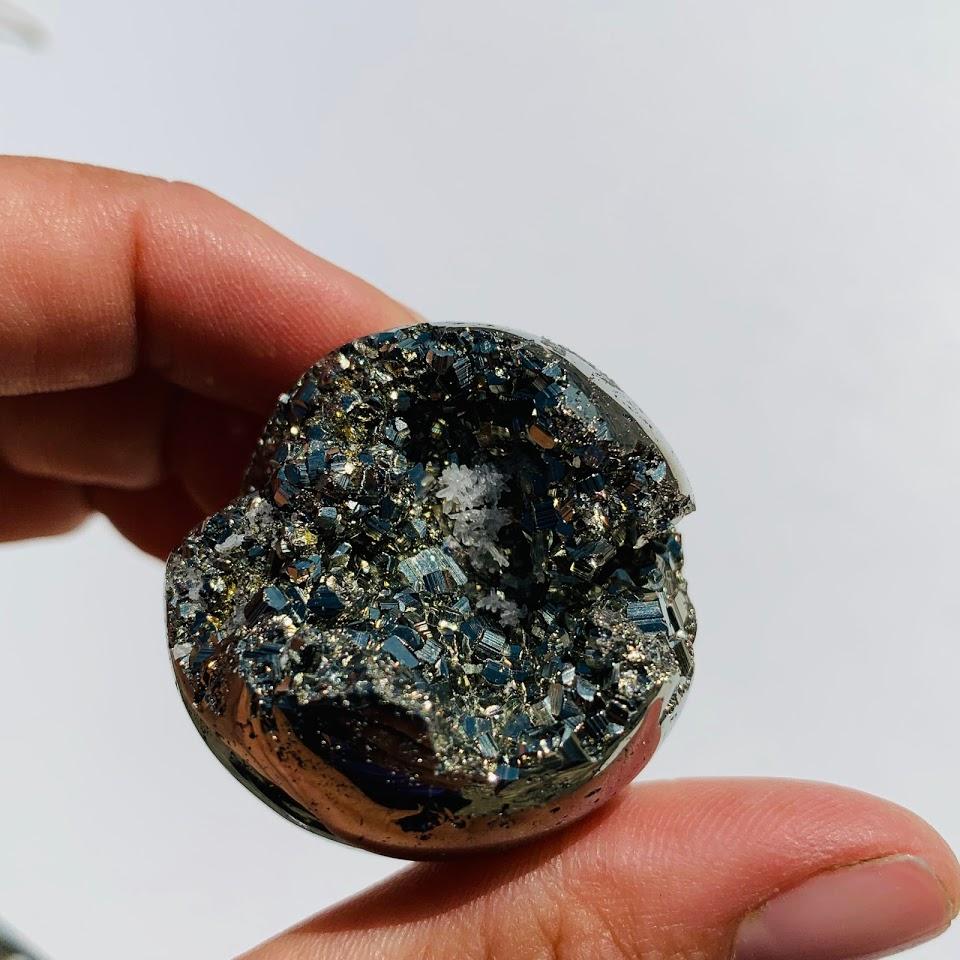 Uplifting Golden Sparkle Pyrite Geode Sphere From Peru #3 - Earth Family Crystals