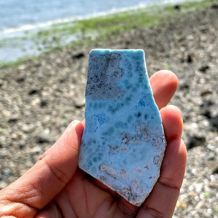 Unpolished Creamy Blue Larimar Slice from the Dominican Republic #1 - Earth Family Crystals