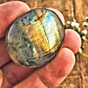 Stunning Pink & Purple Flashes Labradorite Palm Stone #3 - Earth Family Crystals