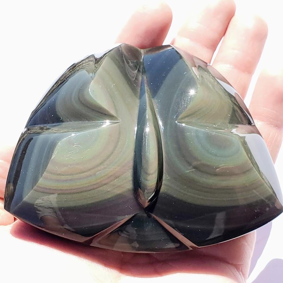 Fascinating Large Rainbow Obsidian Butterfly Display Carving From Mexico - Earth Family Crystals