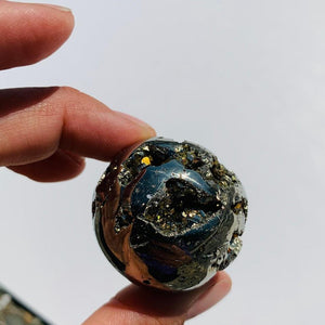 Uplifting Golden Sparkle Pyrite Geode Sphere From Peru #4 - Earth Family Crystals