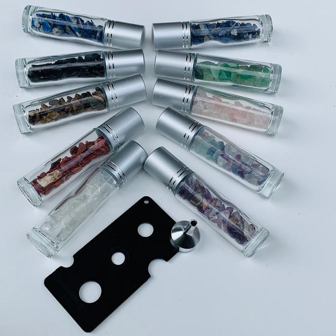 Set of 10 Gemstone Roller Glass Bottles For Essential Oils