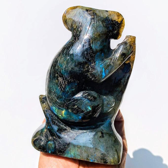 Absolutely Breathtaking Large Handcrafted Koala Labradorite Display Carving - Earth Family Crystals