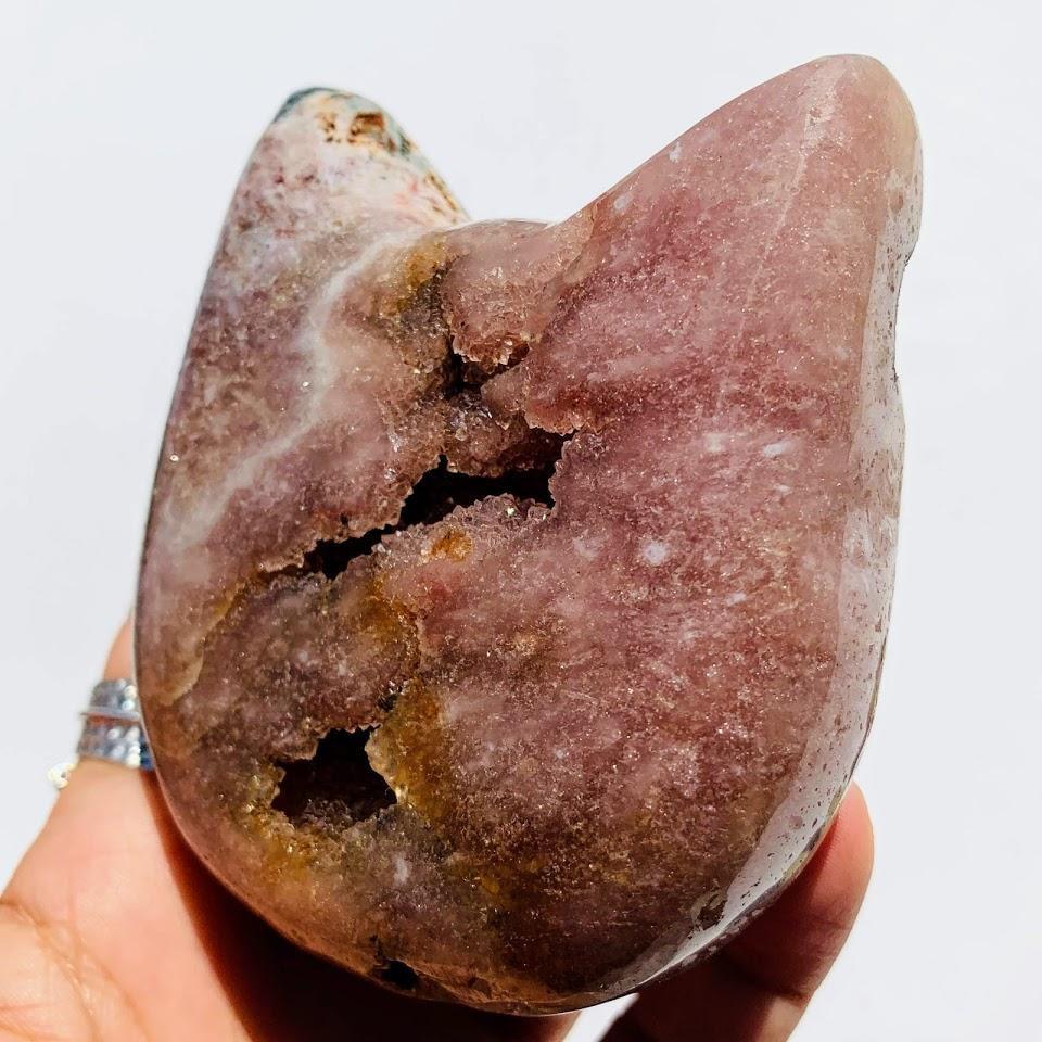 Adorable XL Pink Amethyst Druzy Cat Head Geode Carving - Earth Family Crystals