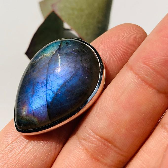 Chunky & Rare Purple Labradorite Gemstone Ring in Sterling Silver (Size 9) - Earth Family Crystals