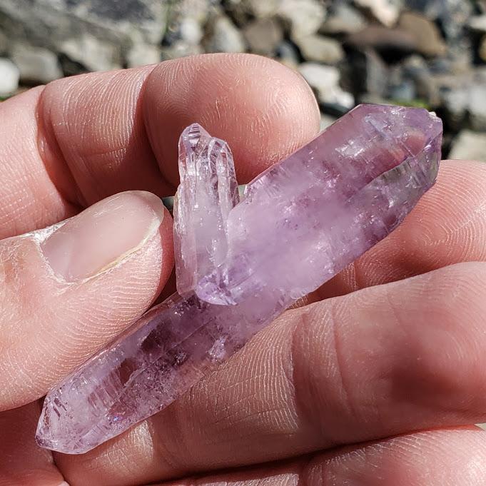 Brilliant Double Terminated Lavender Vera Cruz Amethyst Point with Baby - Earth Family Crystals