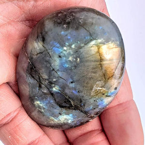 Salmon Pink Flashes Labradorite Palm Stone