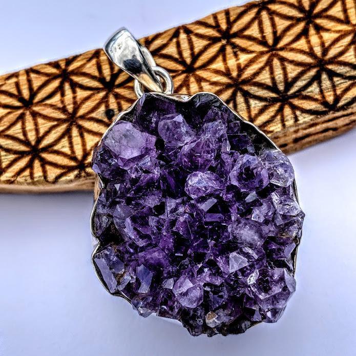 Big raw Chunky Amethyst Druzy Sterling Silver Pendant (Includes Silver Chain) - Earth Family Crystals