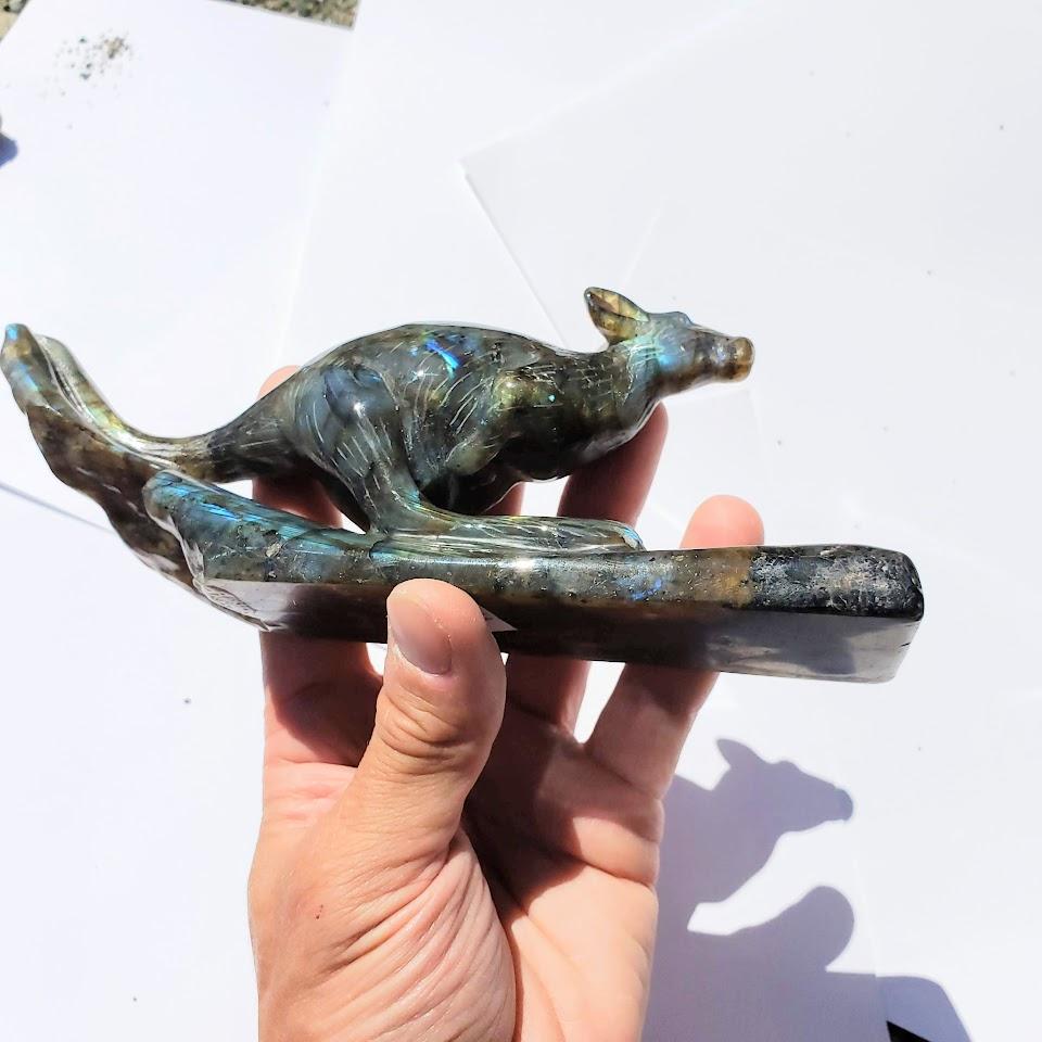 Fascinating Australian Kangaroo Labradorite Large Display Home Decor Carving - Earth Family Crystals